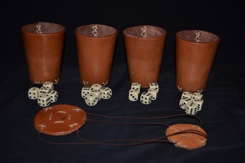 Liars dice game leather - leather, cups