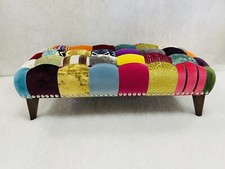 New Gainsborough Designer Patchwork Footstool Brown Wooden Tapered Legs