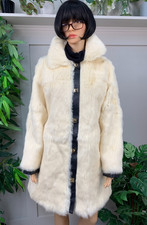 STUNNING IVORY WHITE MID LENGTH REAL RABBIT FUR WINTER JACKET COAT BNWT 8/10/12