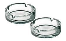 2 Round Glass Ashtray Stackable Clear Ash Tray Cigarette Smoking Home Pub Garden