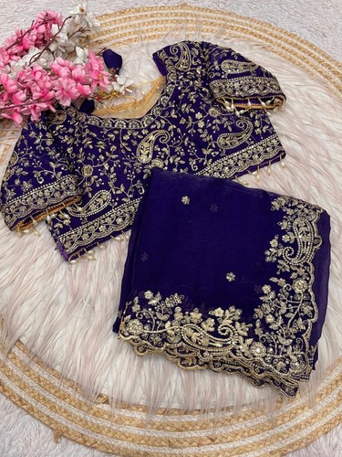 Purple silk readymade saree - silk,