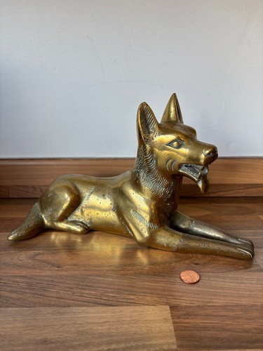 Large brass dog wolf - dog, reclining