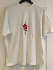 LA ROCKA! Vintage White T-Shirt w Embroidered red heart / rose patch 1980's XL