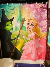 Glen Hanson Glinda Elphaba Shower Curtain Oz Wicked Ariana Grande Cynthia Erivo