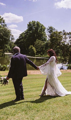 Ivory lace boho wedding dress - ivory,