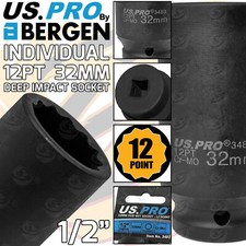 32mm 1/2" Drive Axle Hub Nut Socket 12 Point Deep Impact Socket US PRO BY BERGEN