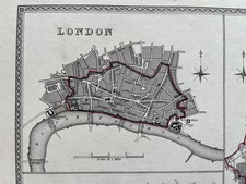 Middlesex towns antique map London Westminster Tower Hamlets 1835