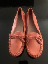 NEW Fat Face Womens Leather Loafers Moccasin Tassel Bow Flats Orange Size 8 EU41