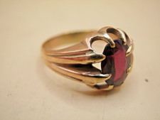 Antique Chester Hallmarked 9k Gold Gypsy Ring Set With Rubelite Garnet