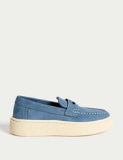 Marks & Spencer Boys Blue Suede Flat Loafer Boys Shoes - M&S