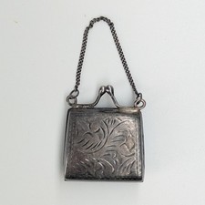 Hallmarked 925 Silver London ARI D NORMAN: Miniature Purse / Handbag Pill Box