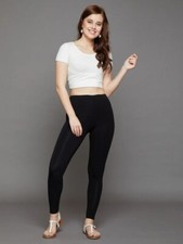 Ladies Plain Black Viscose Leggings, Elasticated Comfort Fit Leggings for Women.