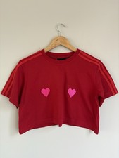 ADIDAS Ivy Park Cropped Womens T-Shirt Red Size Small | Pink Hearts 