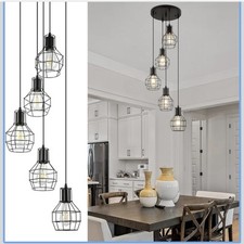 Forcoso Pendant Lights 5 Lights, Industrial Metal Caged Ceiling Light Fittings