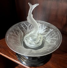 Art Deco Pressed Clear Glass Leaping Fish Centrepiece Bowl & Stand Rosice