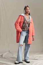 Free People Kit Long Hooded Puffer Jacket, Orange, Small, RRP $168