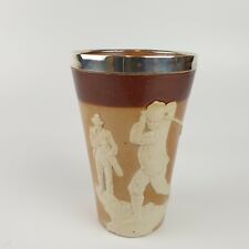 Rare Antique Royal Doulton Lambeth Beaker Silver Rim Golf Golfing Scenes C.1900