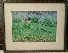 Hedgerow Landscape Pointilist Mixed Media Painting by David Parsons (1943-2019)