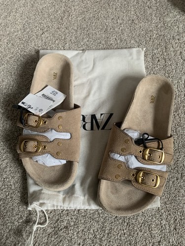 Zara 100 real suede slide - zara, 100%