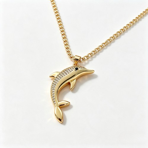 9ct gold dolphin pendant on - gold,