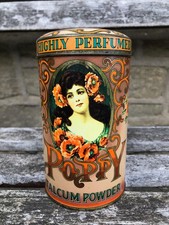 VINTAGE Highly Perfumed POPPY Nouveau Style TALCUM POWDER Metal TIN Container