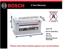 Car Battery S5013 Bosch 019 830A 100Ah 5Yr Warranty 353x175x190