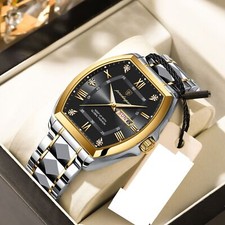 Mens Calendar Watch Luxury Quartz Wristwatch Stainless Steel Waterproof Luminous