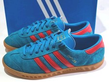 ADIDAS *HAMBURG* (B24967) MENS SOLAR BLUE RED SUEDE TRAINERS UK 9 EU 43 1/3