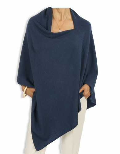 Cashmere poncho navy handmade - cashmere,