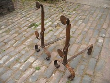 Antique Victorian wrought iron fire dogs with adjustable spit roast support