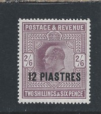 BRITISH LEVANT 1902-05 12pi on 2s6d DULL PURPLE MINT SG 11b CAT £55