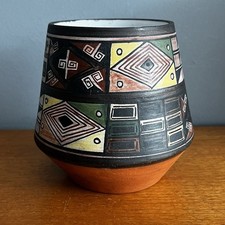 Handpainted Inca Peruvian Pottery Vase Lima Peru Signed R Bustima