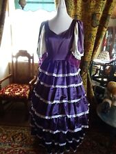 Ladies Regency Dark Purple Dress - silk dupion - frills edged in lace
