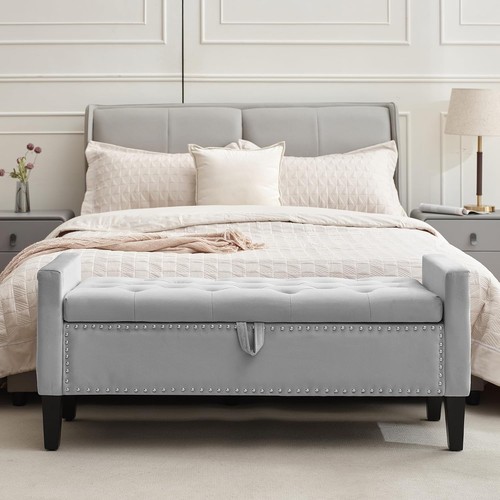 Velvet storage ottoman bench - velvet,