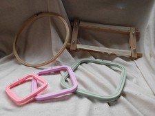 BUNDLE SEWING TAPESTRY HOOPS ROLLER FRAMES inc WOOD BAMBOO + PLASTIC (5)