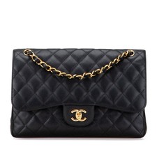 CHANEL Matelasse Coco Mark Double Flap Chain Shoulder Bag Handbag Black Caviar S