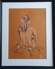 Beautiful Female Nude ORIGINAL DRAWING - Charcoal Fine Art Classical Signed 