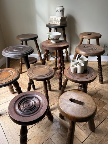 Antique turned wooden stools - turned,