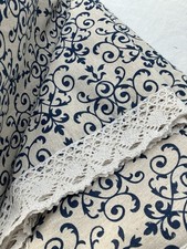 Nearly New - French Cotton print & Machine Crochet Edge Tablecloth