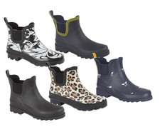 LADIES  GIRLS SHORT FASHION ANKLE WELLINGTON BOOTS PLAIN & PATTERNED RAIN WINTER