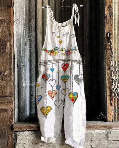 Women cotton linen dungarees - cotton,
