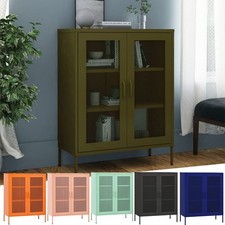 Industrial Metal Storage Cabinet Sideboard Cupboard Unit 2 Mesh Doors & Shelves