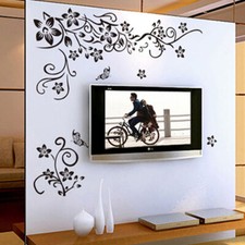 PVC Tree Butterfly Vine Flowers Wall Stickers Home Decoration Mural Ornament New
