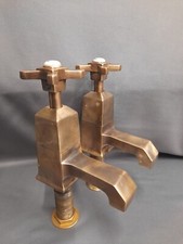  ART DECO DARK PATINA BRASS BATH TAPS, RECLAIMED & FULLY REFURBED 
