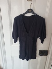 Topshop Romper Playsuit Black Size 8 Stretch Lace Gorgeous Batwing Sleeve 