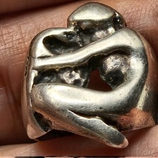 Vintage Lady  Woman Kneeling With Swan  Sterling Silver Ring Signet Size Small
