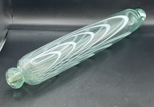 Victorian Large Nailsea Striped Clear And White Glass Rolling Pin