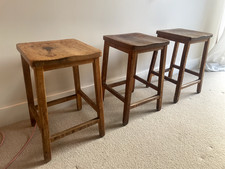 3 Mid-Century wooden lab stools - Used condition lots of character