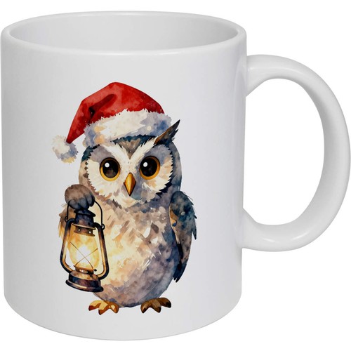 Festive owl ceramic mug - 'festive,