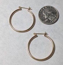 Vintage 14K Real Solid Gold 1.25" Large Round Hoop Earrings 2 Grams NOS